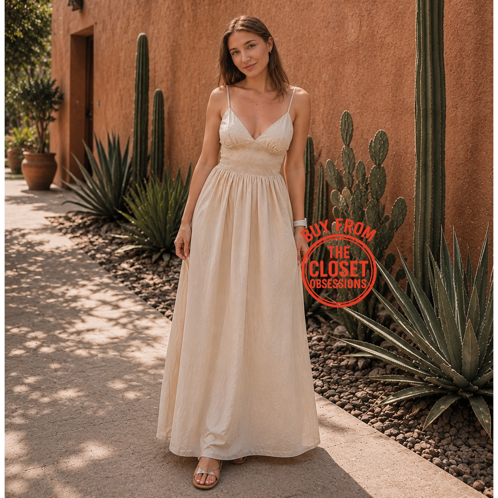 Zara NWT Beige Embroidered Cotton Maxi Dress M L - Picture 3 of 16